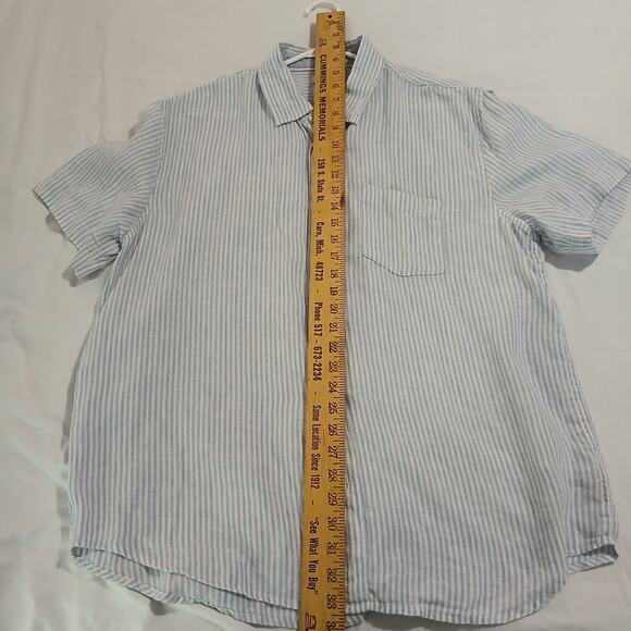 Panama Jack Blue and White Stripe Short-Sleeved Button-Up Shirt 100% Linen XL - Picture 6 of 10
